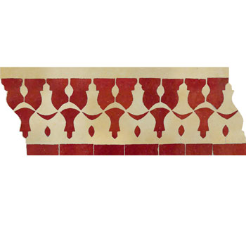 Mosaic House Moroccan tile Sharafa C 7-1 White,   Red,    solid zellige, mosaic, zellij, border, glaze, classic, traditional 